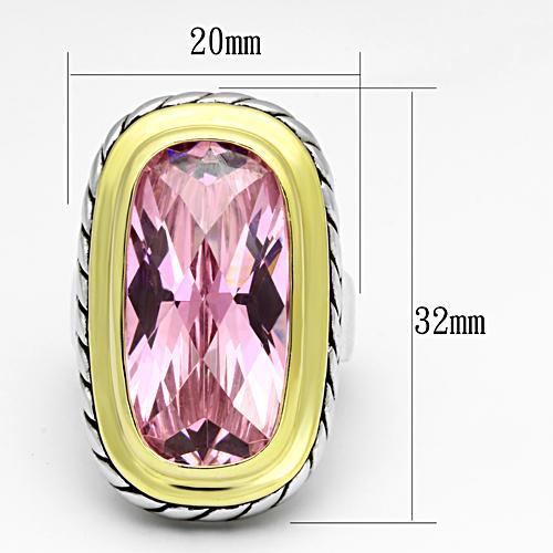 LOA841 - Reverse Two-Tone Brass Ring with AAA Grade CZ in Rose LuxuryLifeWay Online Store