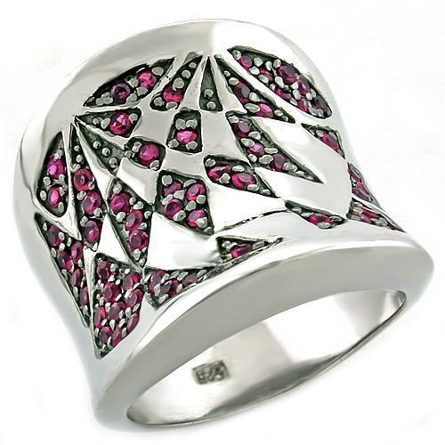 LOAS1009 - Rhodium 925 Sterling Silver Ring with AAA Grade CZ in Ruby LuxuryLifeWay Online Store