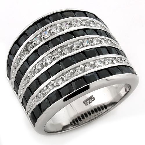 LOAS1089 - Rhodium 925 Sterling Silver Ring with AAA Grade CZ in Jet LuxuryLifeWay Online Store