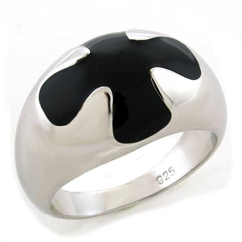 LOAS1169 - Rhodium 925 Sterling Silver Ring with Epoxy in Jet LuxuryLifeWay Online Store