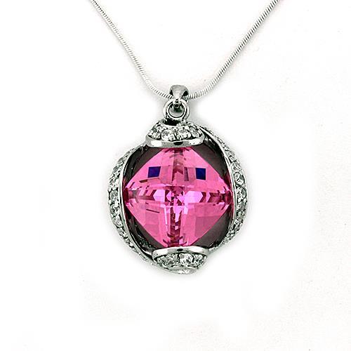 LOAS1318 - Rhodium 925 Sterling Silver Chain Pendant with AAA Grade CZ in Rose LuxuryLifeWay Online Store