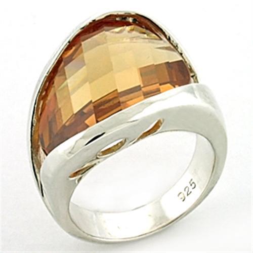 LOAS775 - Rhodium 925 Sterling Silver Ring with AAA Grade CZ in Champagne LuxuryLifeWay Online Store