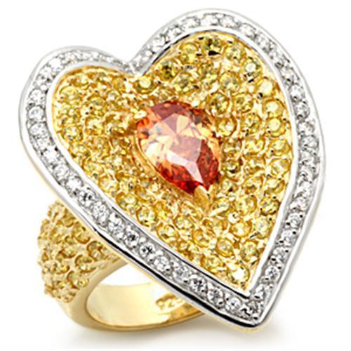 LOS096 - Gold+Rhodium 925 Sterling Silver Ring with AAA Grade CZ in Champagne LuxuryLifeWay Online Store