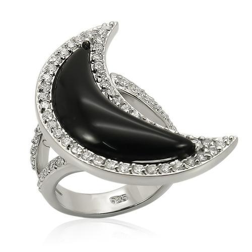 LOS202 - Rhodium 925 Sterling Silver Ring with Synthetic Synthetic Glass in Jet LuxuryLifeWay Online Store