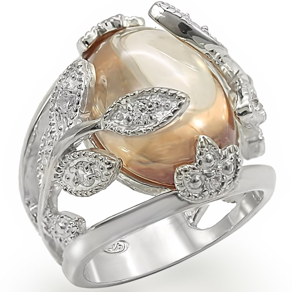 LOS392 - High-Polished 925 Sterling Silver Ring with AAA Grade CZ in Champagne LuxuryLifeWay Online Store