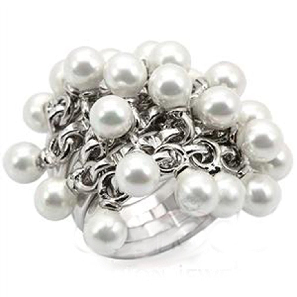 LOS447 - Rhodium 925 Sterling Silver Ring with Synthetic Pearl in White LuxuryLifeWay Online Store