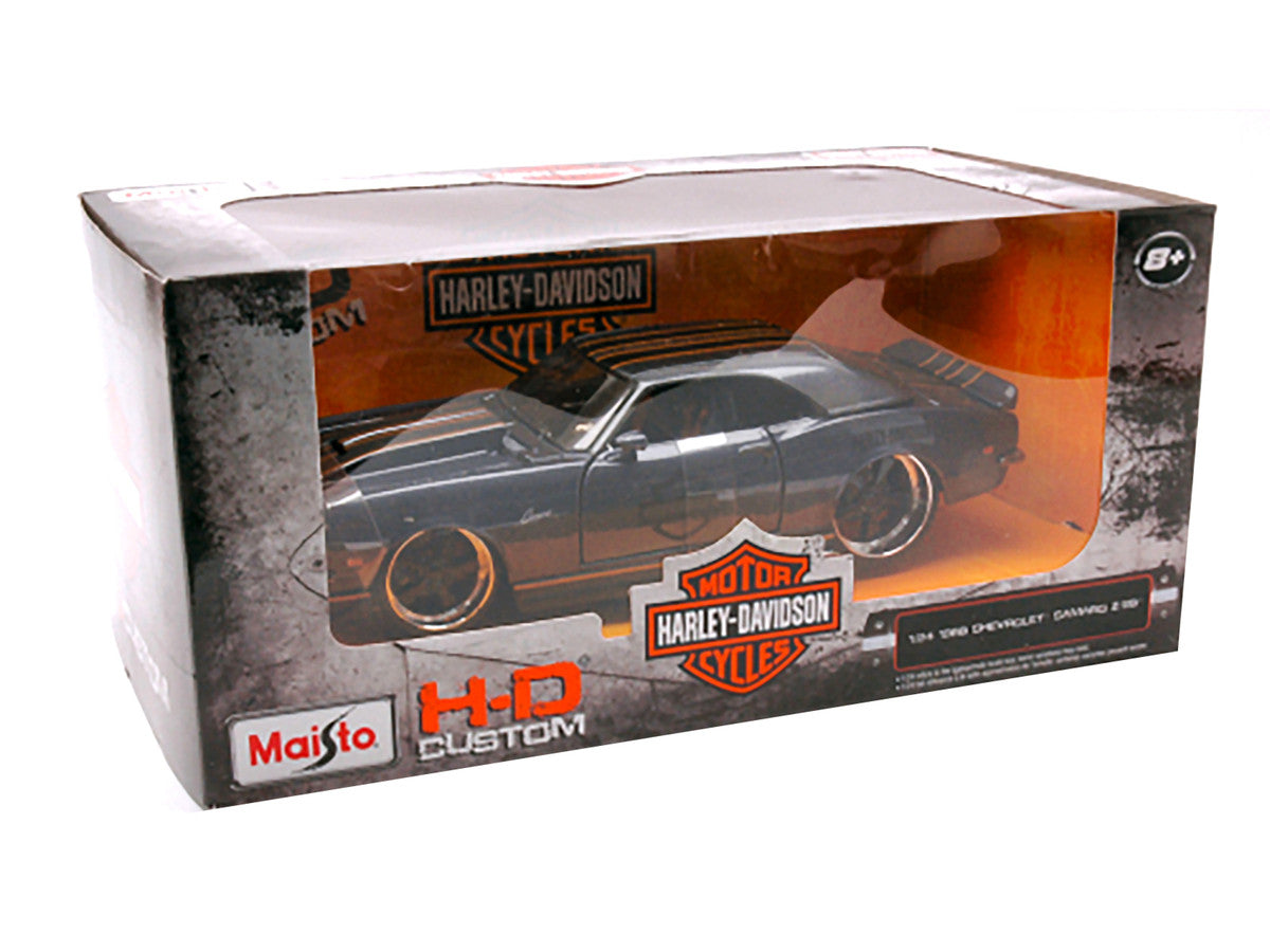 1968 Chevrolet Camaro Z/28 Dark Gray Metallic with Black and Orange Stripes "Harley Davidson" "H-D Custom" 1/24 Diecast Model Car by Maisto LuxuryLifeWay Online Store