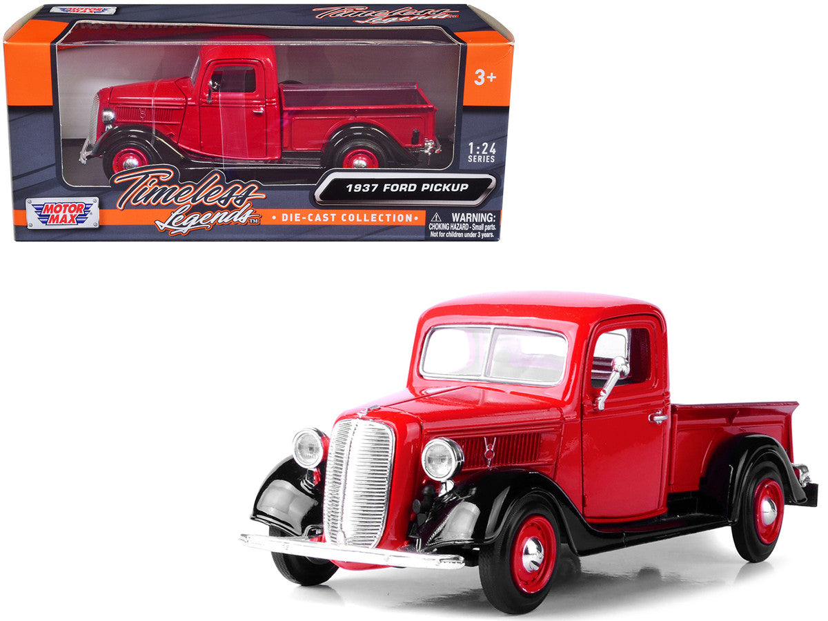 1937 Ford Pickup Truck Red and Black 1/24 Diecast Model Car by Motormax LuxuryLifeWay Online Store