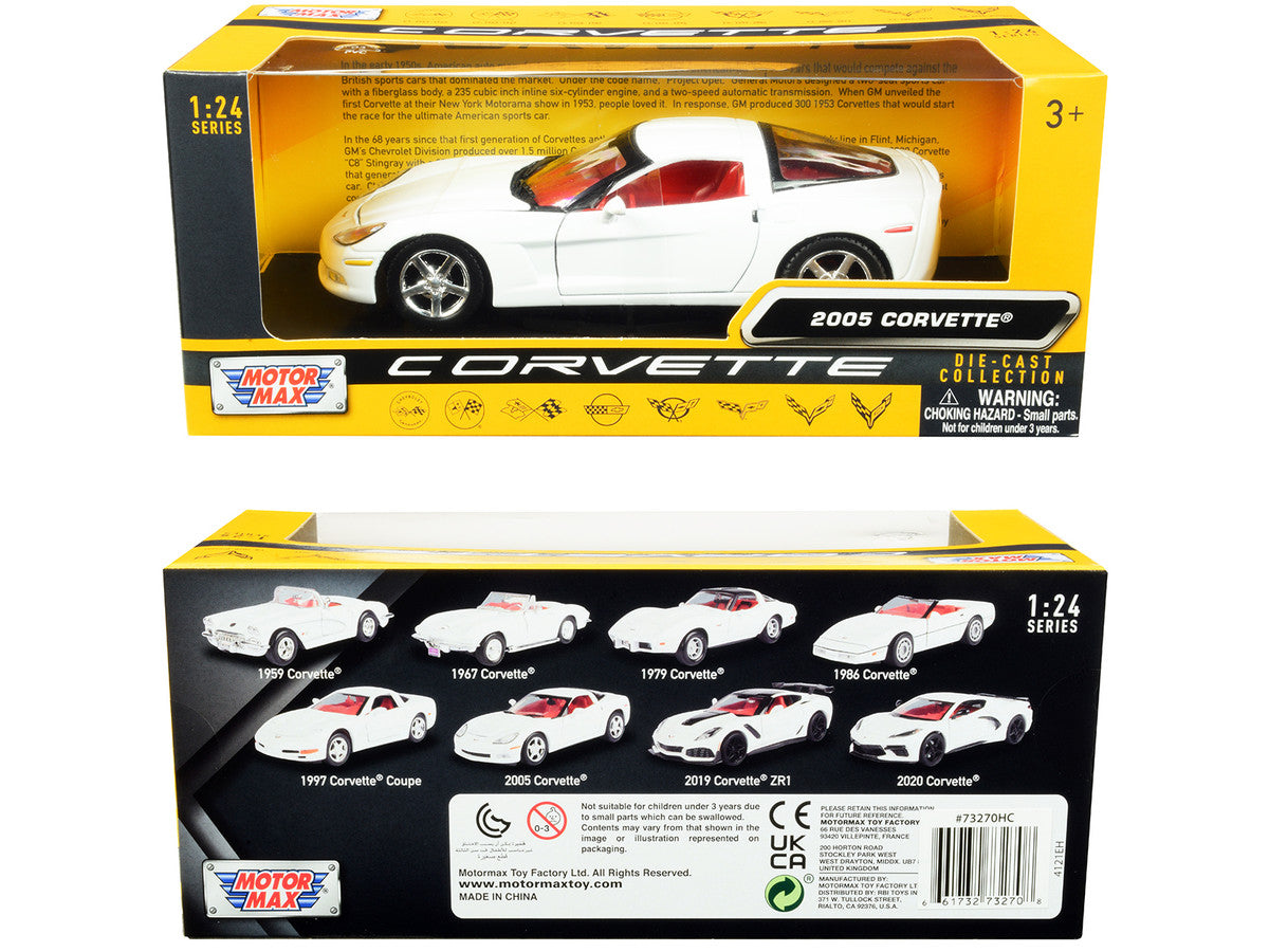 2005 Chevrolet Corvette C6 White with Red Interior "History of Corvette" Series 1/24 Diecast Model Car by Motormax LuxuryLifeWay Online Store