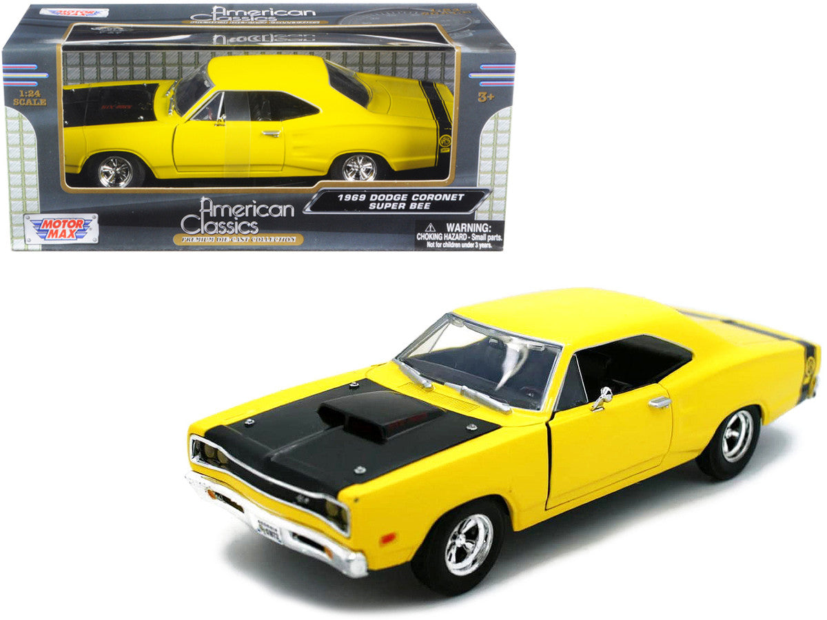 1969 Dodge Coronet Super Bee Yellow 1/24 Diecast Car Model by Motormax LuxuryLifeWay Online Store