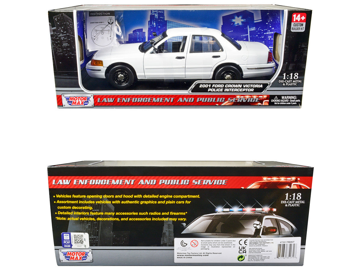 2001 Ford Crown Victoria Police Car Unmarked White "Custom Builder's Kit" Series 1/18 Diecast Model Car by Motormax LuxuryLifeWay Online Store