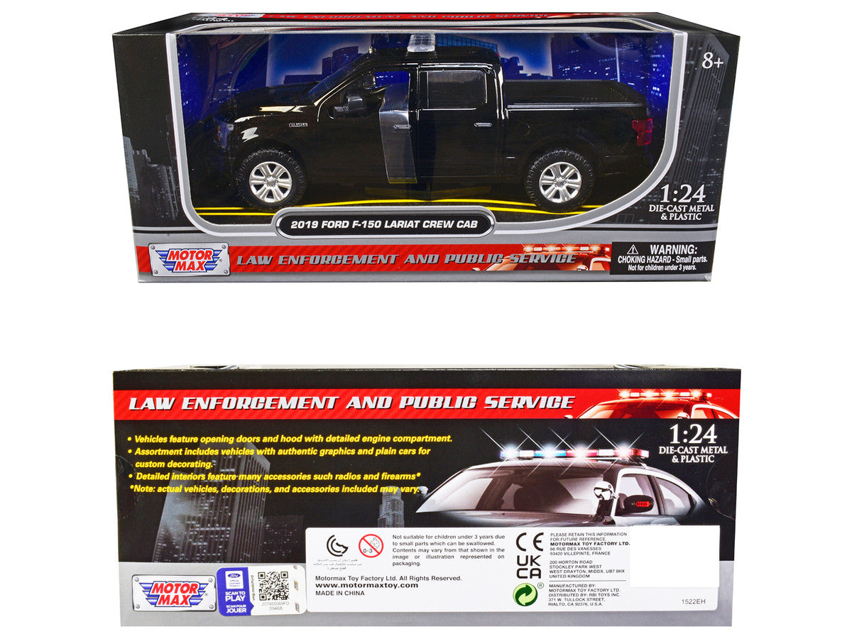 2019 Ford F-150 Lariat Crew Cab Pickup Truck Unmarked Plain Black "Law Enforcement and Public Service" Series 1/24 Diecast Model Car by Motormax LuxuryLifeWay Online Store