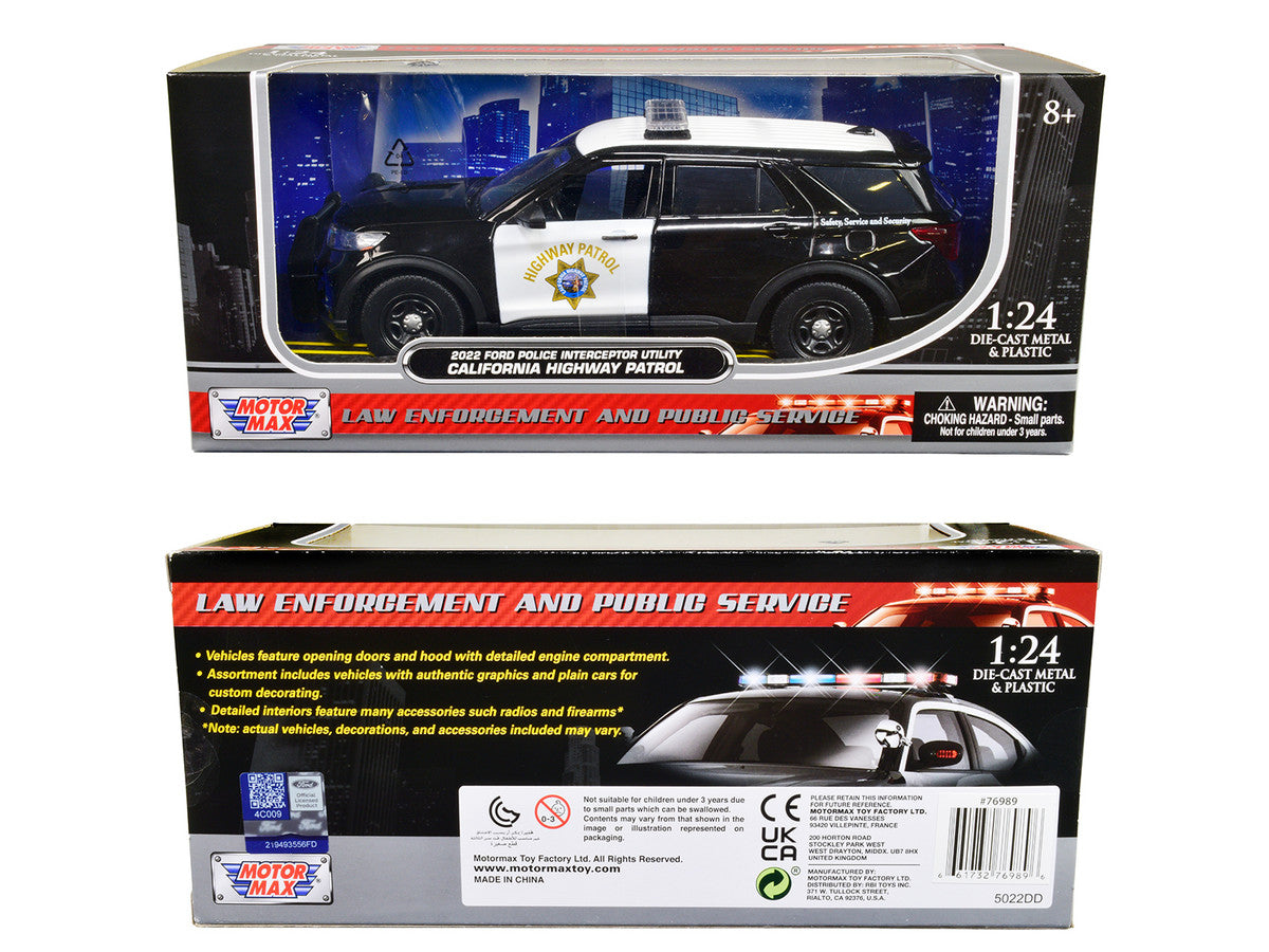 2022 Ford Police Interceptor Utility "California Highway Patrol" Black and White 1/24 Diecast Model Car by Motormax LuxuryLifeWay Online Store