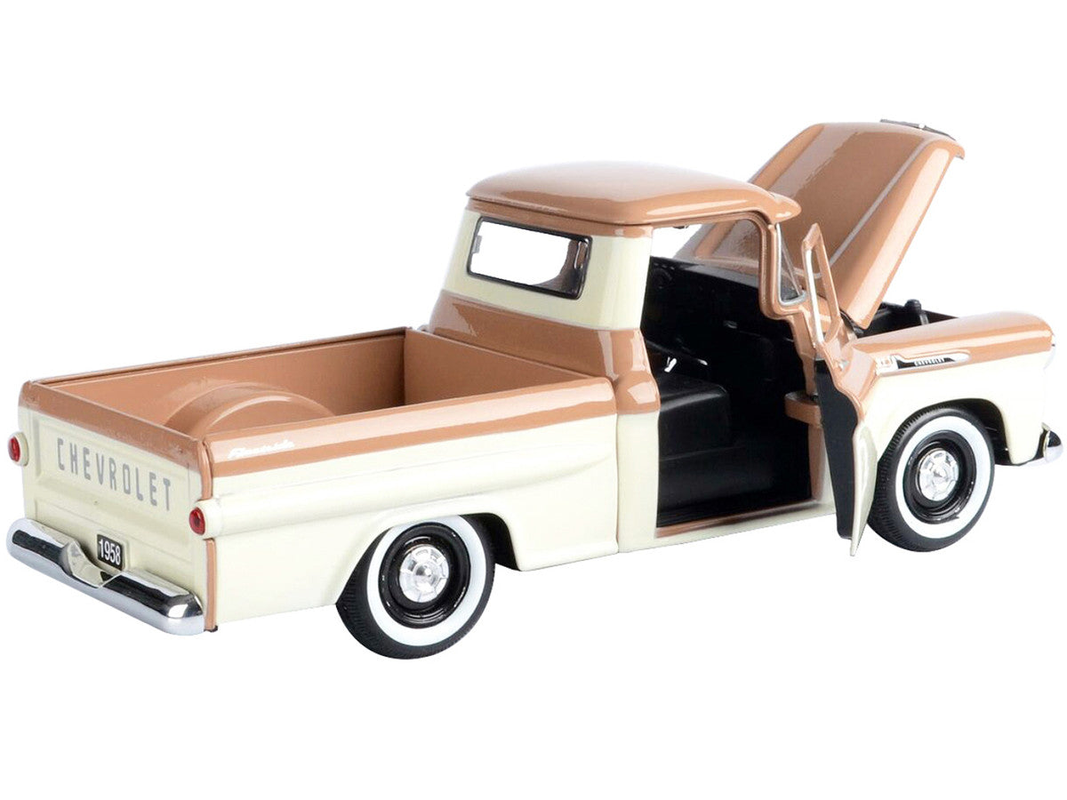 1958 Chevrolet Apache Fleetside Pickup Truck Brown and Beige 1/24 Diecast Model Car by Motormax LuxuryLifeWay Online Store