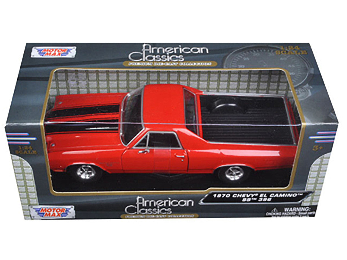 1970 Chevrolet El Camino SS 396 Red with Black Stripes 1/24 Diecast Model Car by Motormax LuxuryLifeWay Online Store