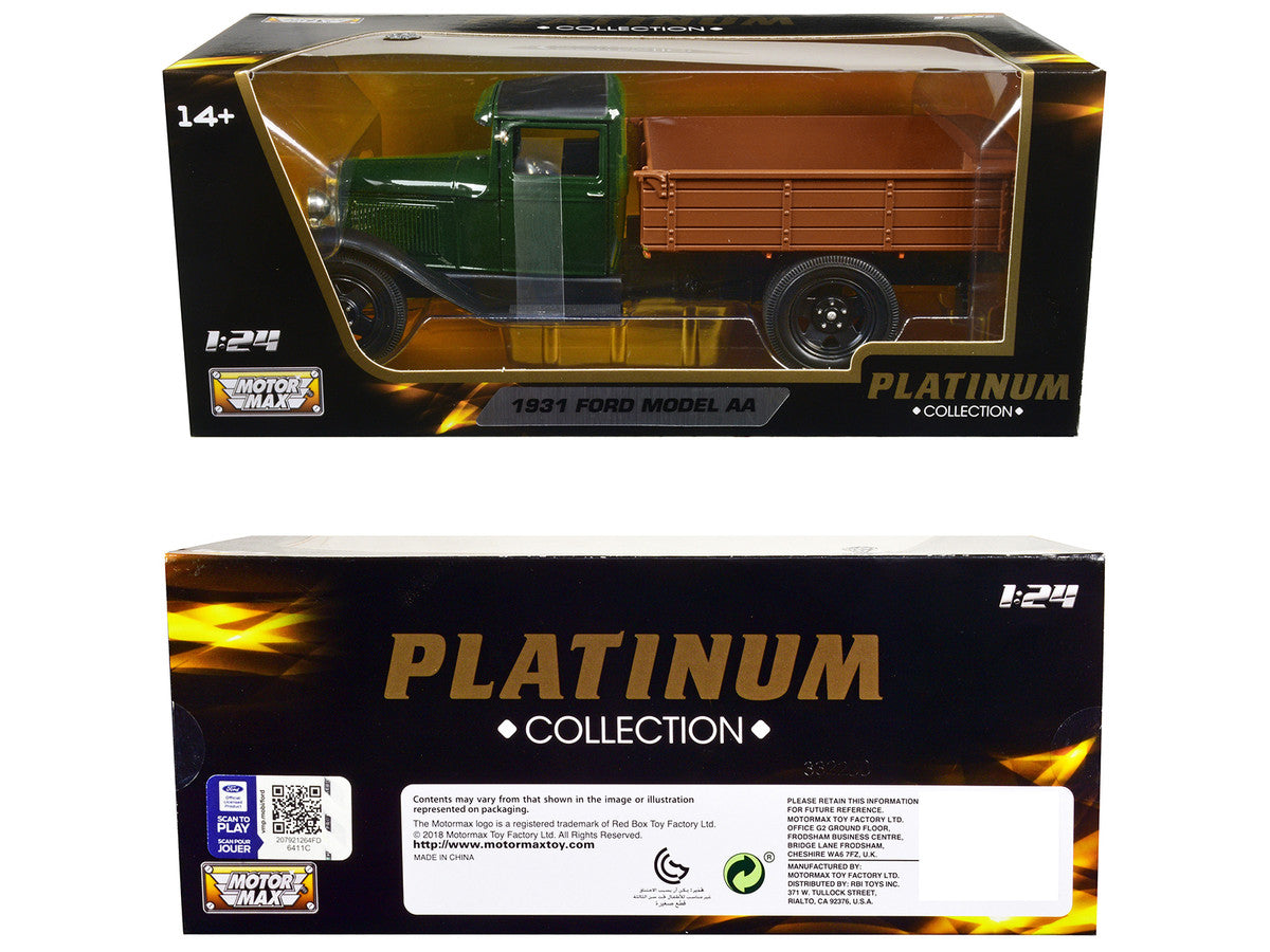 1931 Ford Model AA Pickup Truck Dark Green and Black "Platinum Collection" Series 1/24 Diecast Model Car by Motormax LuxuryLifeWay Online Store