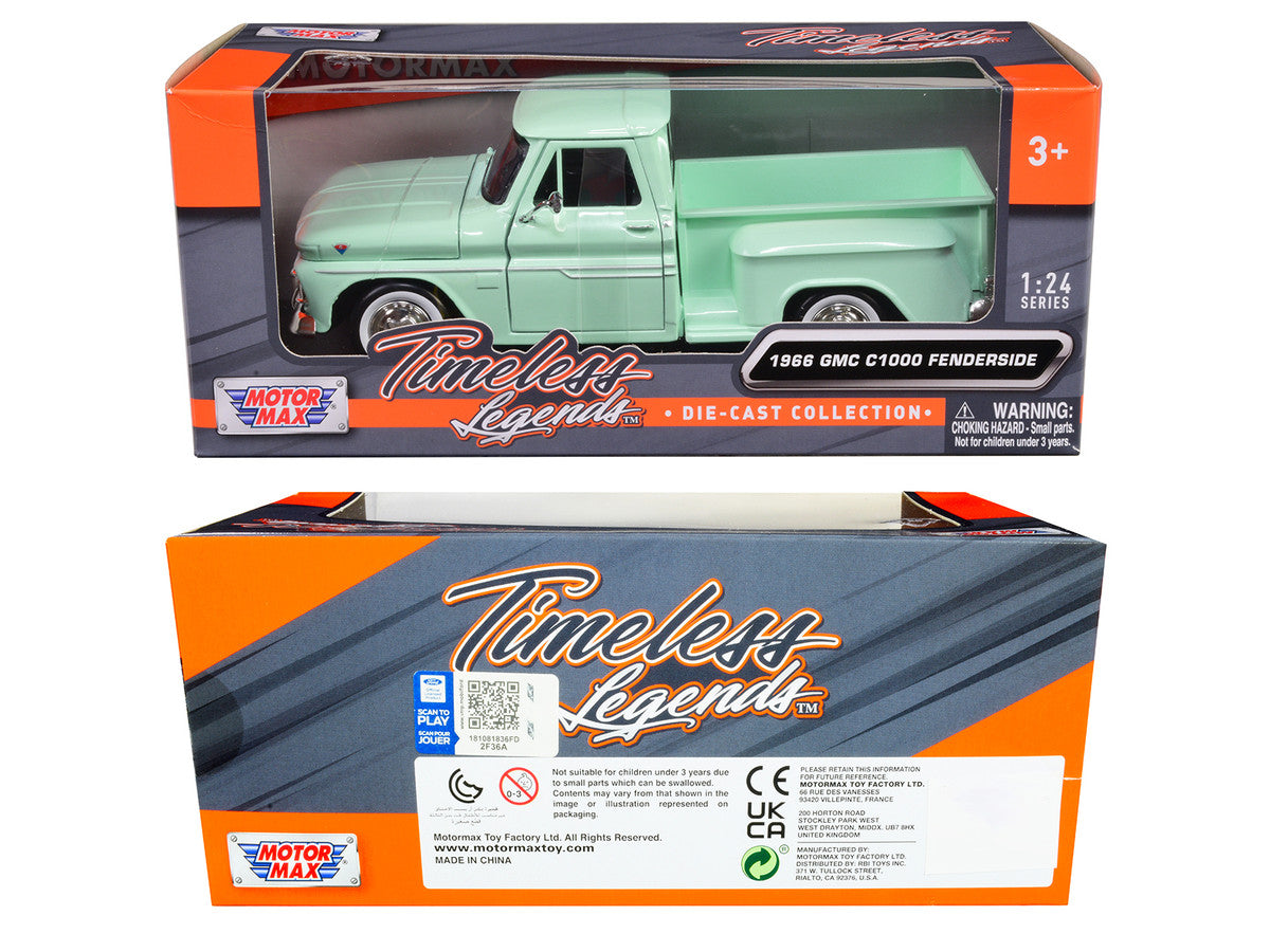1966 GMC C1000 Fenderside Pickup Truck Light Green "Timeless Legends" Series 1/24 Diecast Model Car by Motormax LuxuryLifeWay Online Store