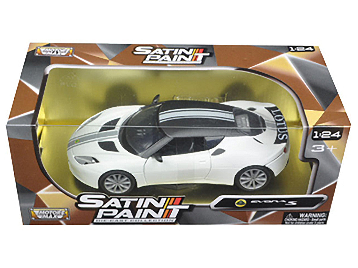 Lotus Evora S Matt White with Black Top and Gray Stripes "Satin Paint" Series 1/24 Diecast Model Car by Motormax LuxuryLifeWay Online Store