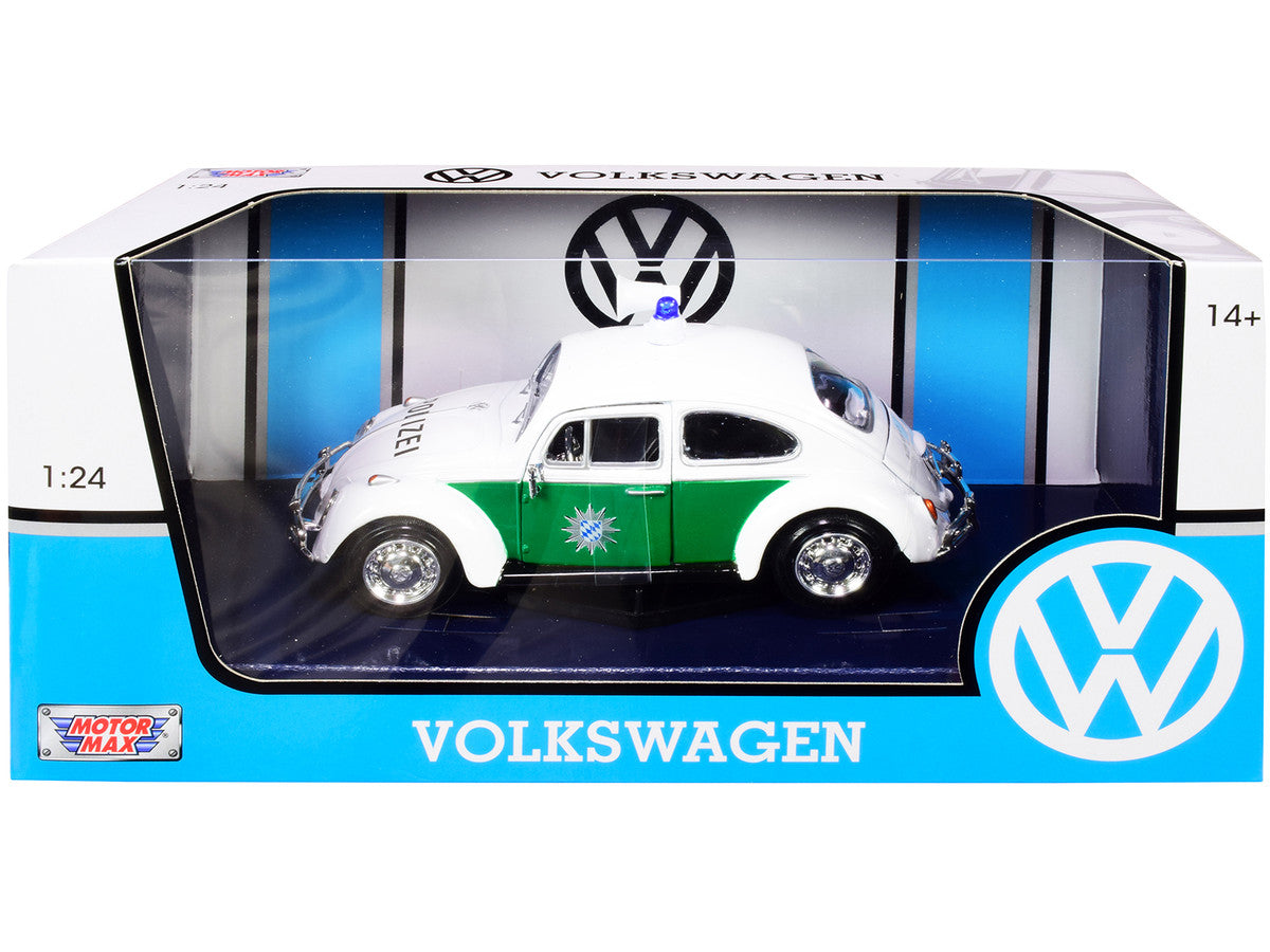 1966 Volkswagen Beetle German Police Car White and Green 1/24 Diecast Model Car by Motormax LuxuryLifeWay Online Store