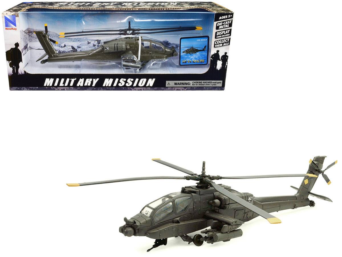 Boeing AH-64 Apache Attack Helicopter Olive Drab "United States Army" "Military Mission" Series 1/55 Diecast Model by New Ray LuxuryLifeWay Online Store