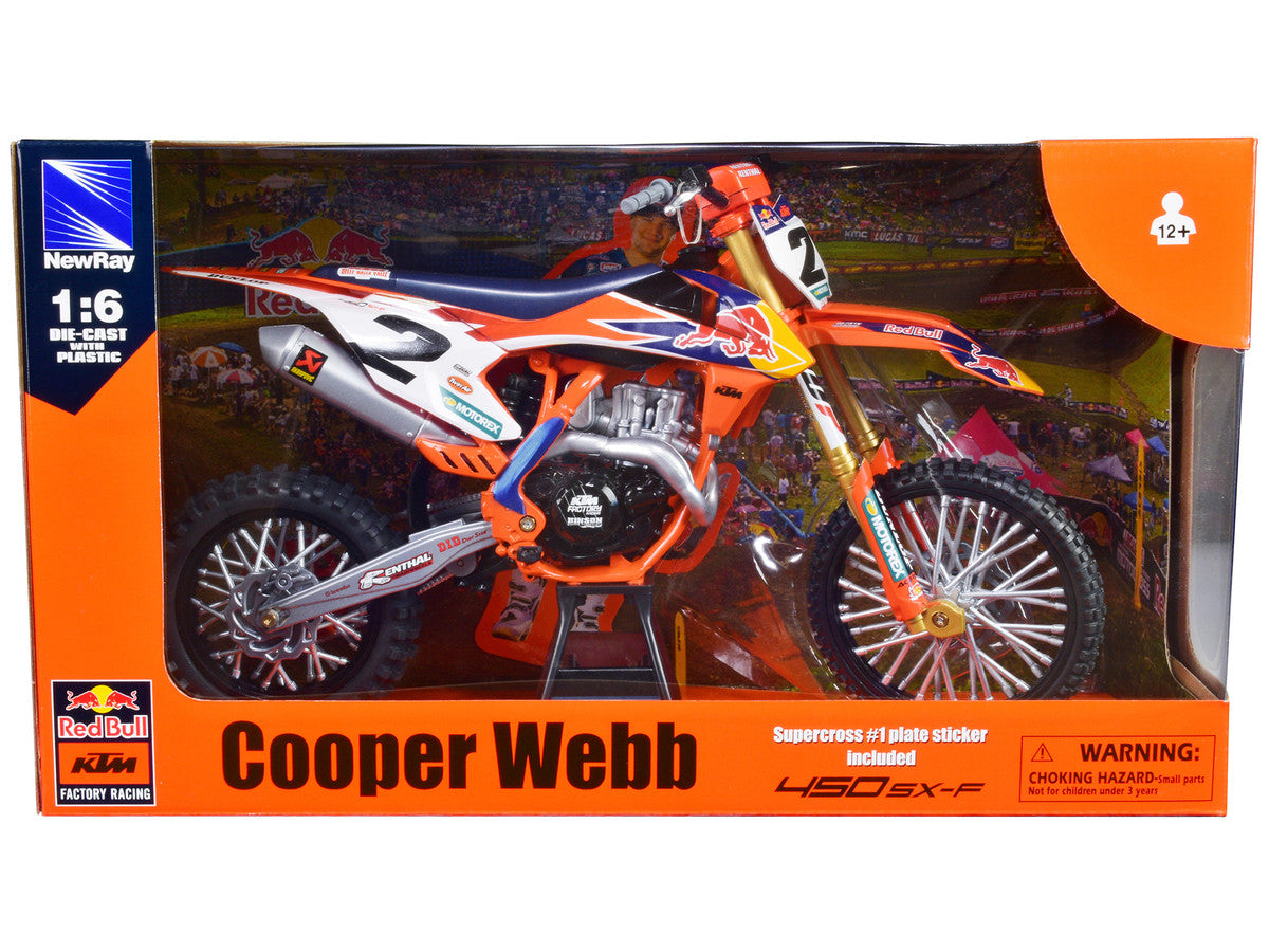 KTM 450 SX-F #2 Cooper Webb "Red Bull KTM Factory Racing" SuperCross 1/6 Diecast Model by New Ray LuxuryLifeWay Online Store