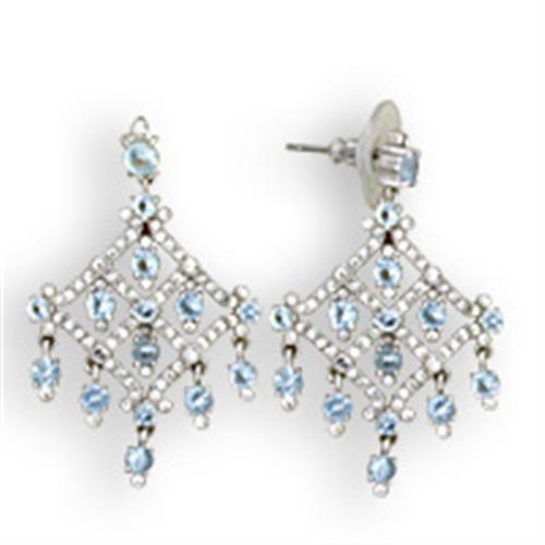 S35801 - Rhodium 925 Sterling Silver Earrings with Top Grade Crystal in Sea Blue LuxuryLifeWay Online Store