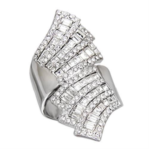 S54918 - Rhodium 925 Sterling Silver Ring with Top Grade Crystal in Clear LuxuryLifeWay Online Store