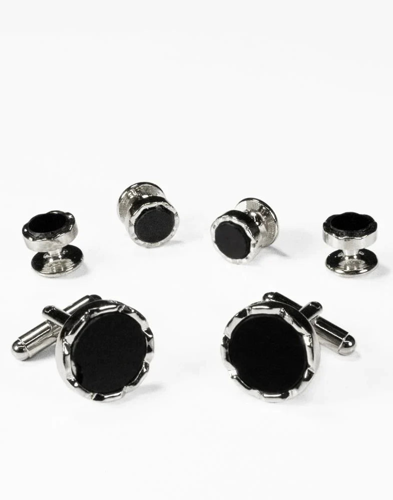 Black Circular Onyx with Diamond Cut Edge Studs and Cufflinks Set LuxuryLifeWay Online Store