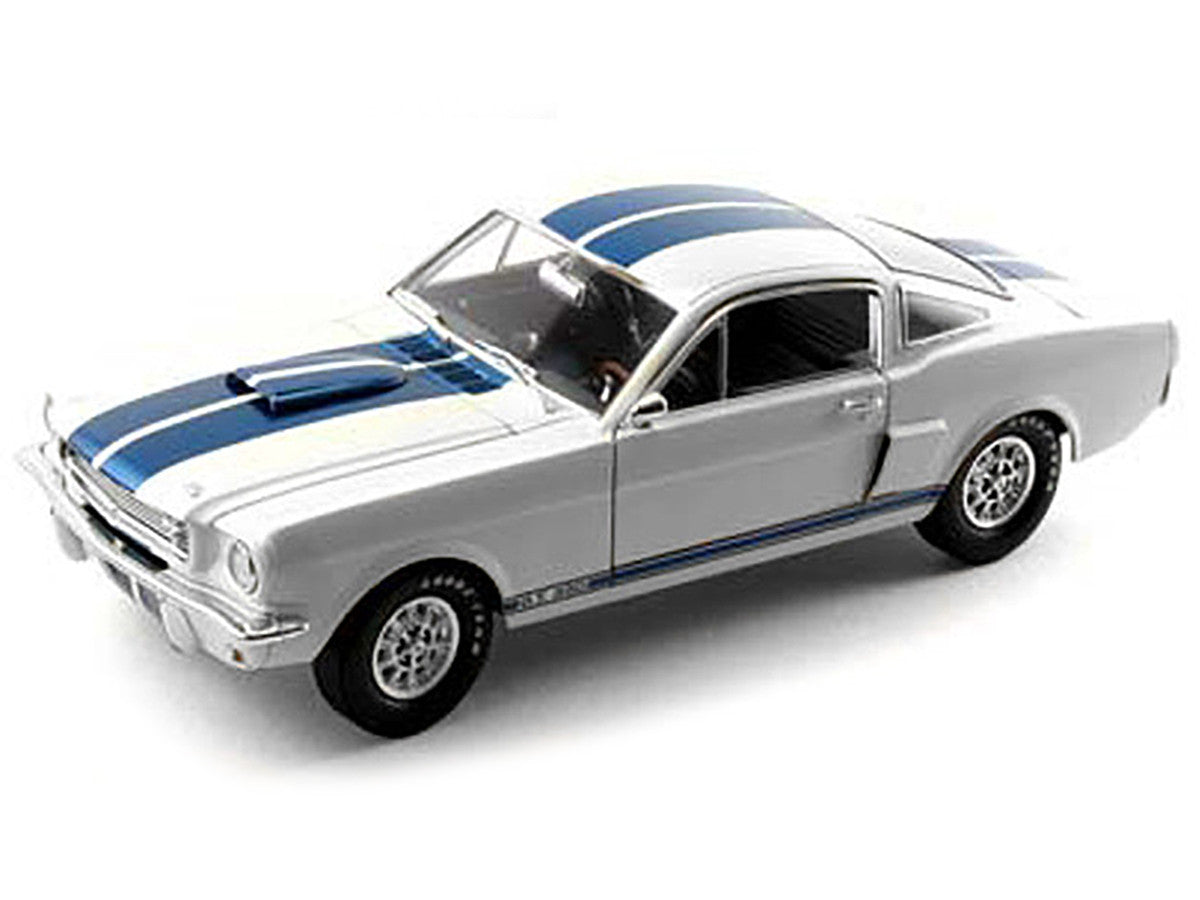 1966 Ford Mustang Shelby GT350 White with Blue Stripes 1/18 Diecast Model Car by Shelby Collectibles LuxuryLifeWay Online Store