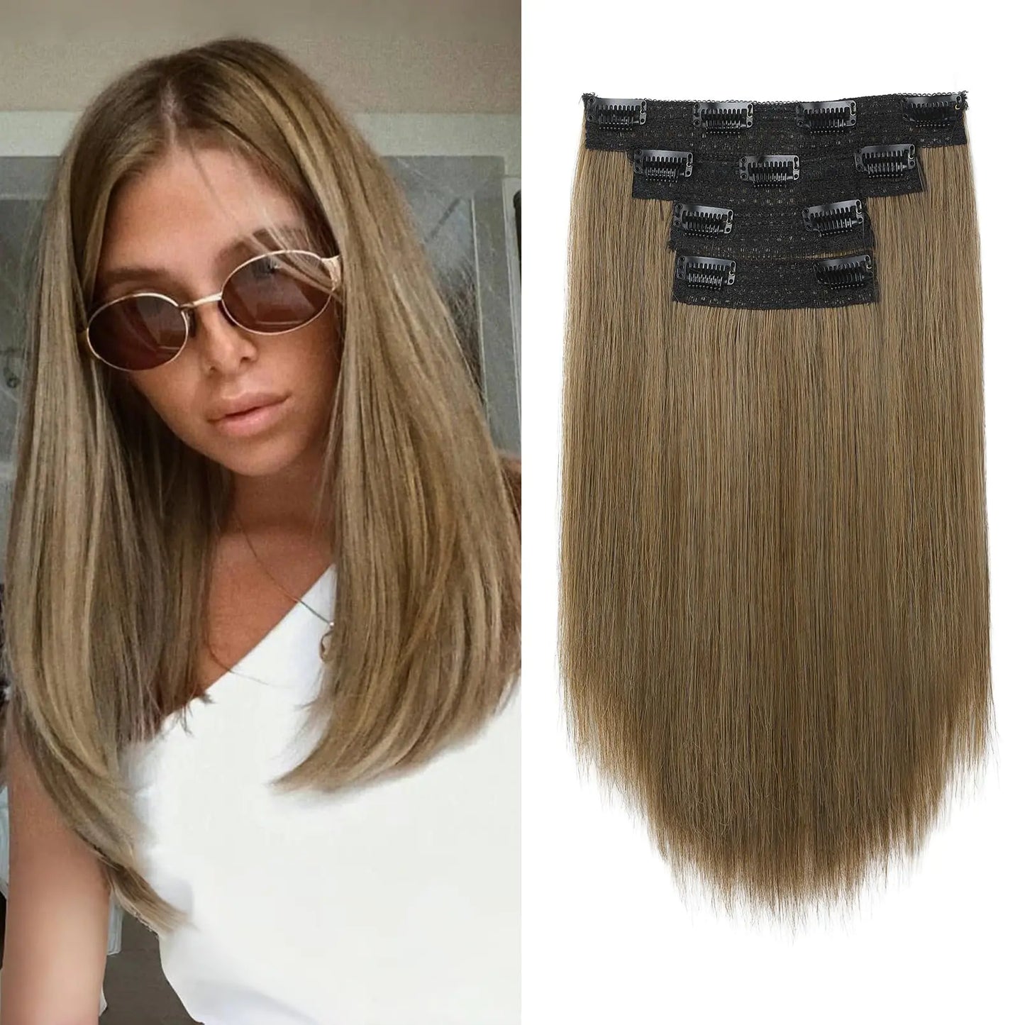 NTYNTY Hair Extensions 14" Short Clip in Hair Extensions 4PCS Straight Brown Hair Extensions Natural Soft Synthetic Hairpiece for Women - Ash Brown