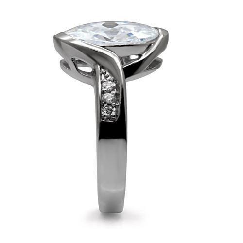 TK064 - High polished (no plating) Stainless Steel Ring with AAA Grade CZ in Clear LuxuryLifeWay Online Store