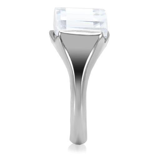 TK100 - High polished (no plating) Stainless Steel Ring with AAA Grade CZ in Clear LuxuryLifeWay Online Store