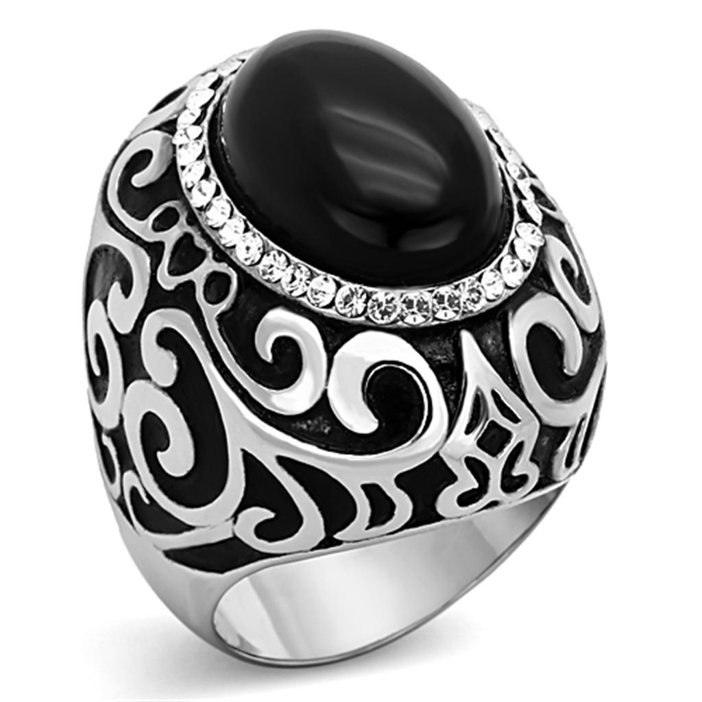 TK1211 - High polished (no plating) Stainless Steel Ring with Synthetic Cat Eye in Jet LuxuryLifeWay Online Store