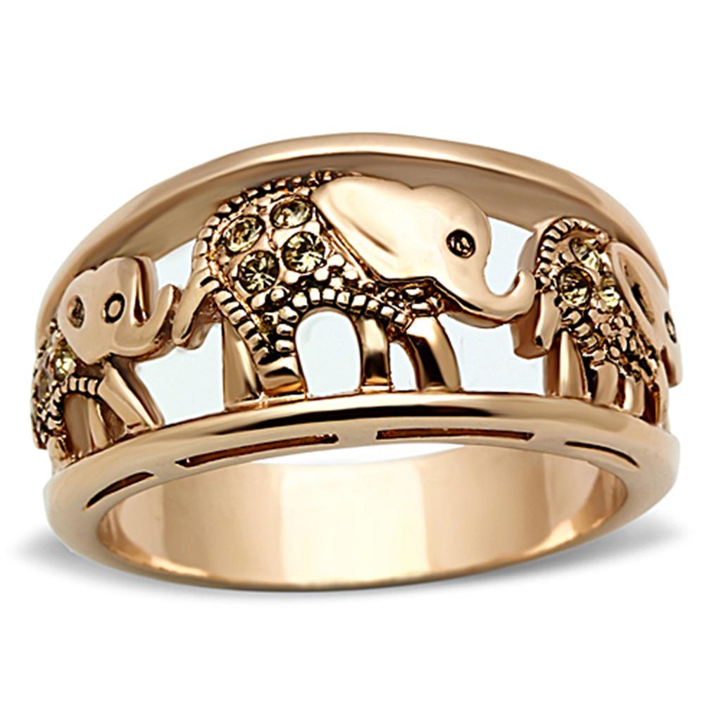TK1380 - IP Rose Gold(Ion Plating) Stainless Steel Ring with Top Grade Crystal in Citrine Yellow LuxuryLifeWay Online Store