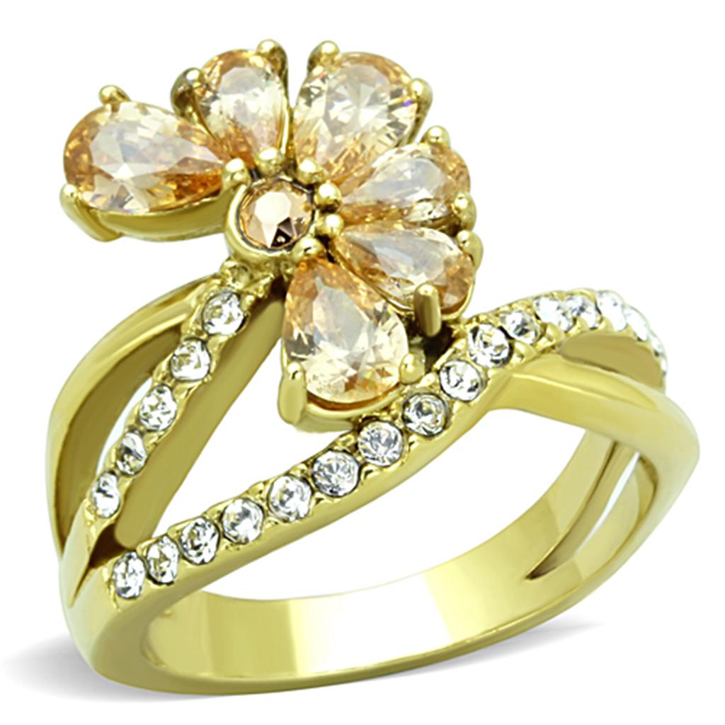 TK1574 - IP Gold(Ion Plating) Stainless Steel Ring with AAA Grade CZ in Champagne LuxuryLifeWay Online Store