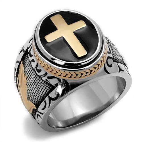 TK2623 - Two-Tone IP Rose Gold Stainless Steel Ring with Epoxy in Jet LuxuryLifeWay Online Store