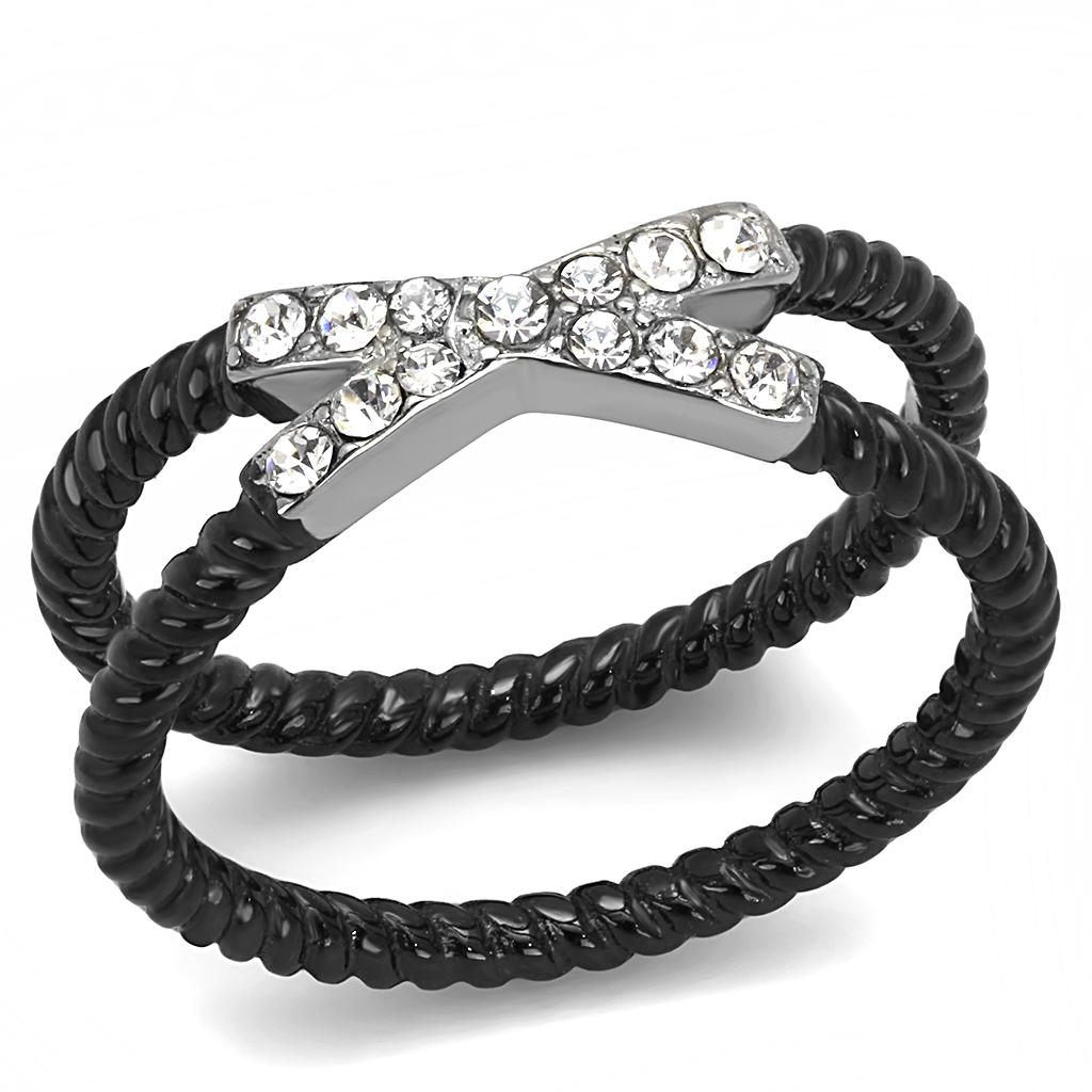 TK3053 - Two-Tone IP Black (Ion Plating) Stainless Steel Ring with Top Grade Crystal in Clear LuxuryLifeWay Online Store
