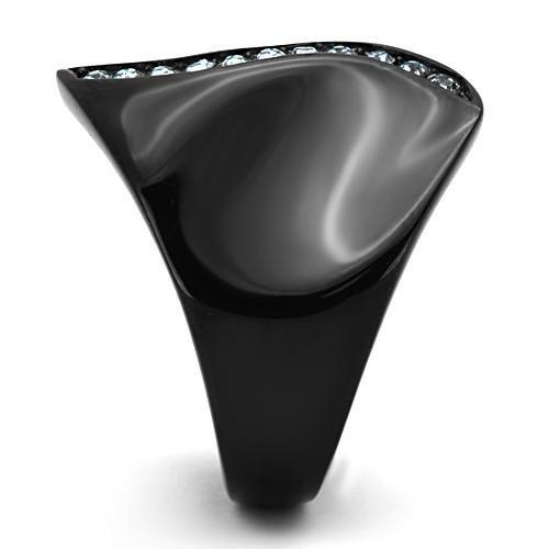 TK991 - IP Black(Ion Plating) Stainless Steel Ring with Top Grade Crystal in Sea Blue LuxuryLifeWay Online Store