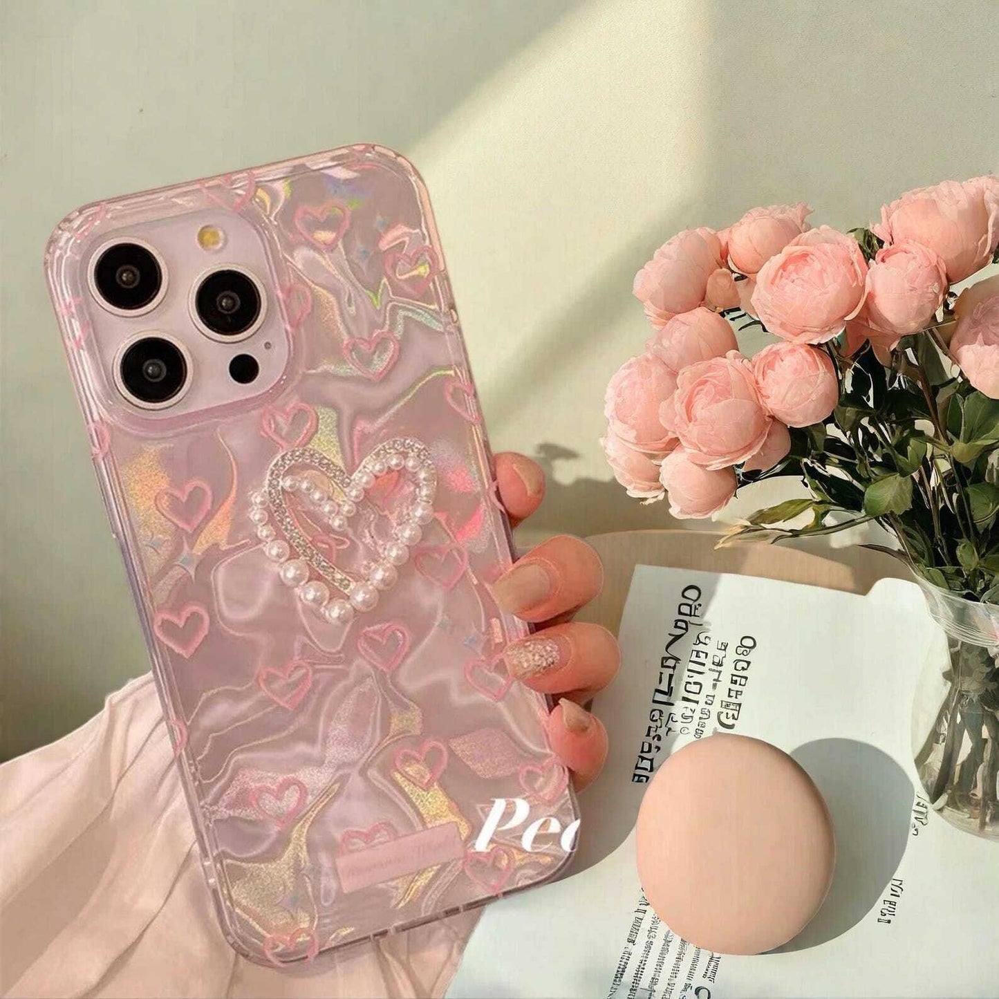 Romantic Pink Heart Butterfly Lustre Lining Hard Case for iPhone 16 Plus 15 Pro 14 Pro Max 13 12 11 - Stylish Protective Phone Cover LuxuryLifeWay Online Store