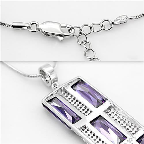 TS026 - Rhodium 925 Sterling Silver Chain Pendant with AAA Grade CZ in Amethyst LuxuryLifeWay Online Store