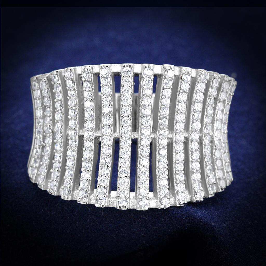 TS302 - Rhodium 925 Sterling Silver Ring with AAA Grade CZ in Clear LuxuryLifeWay Online Store