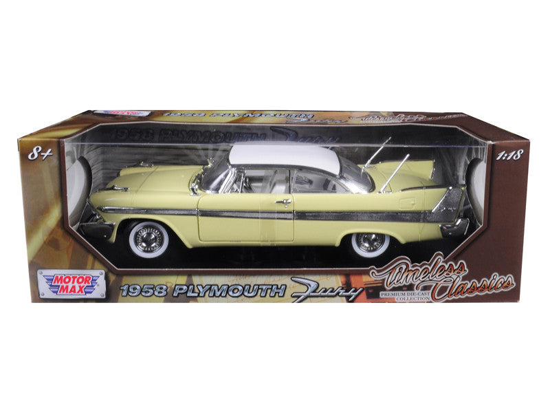 1958 Plymouth Fury "Timeless Classics" Yellow with White Top 1/18 Diecast Model Car by Motormax LuxuryLifeWay Online Store
