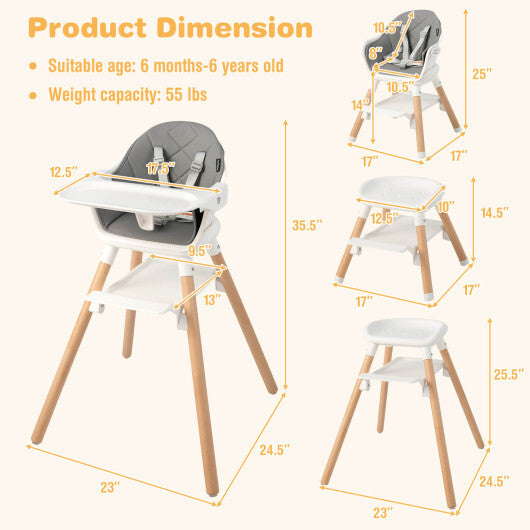 Costway 6-in-1 Baby High Chair with Removable Dishwasher and Safe Tray-White LuxuryLifeWay Online Store