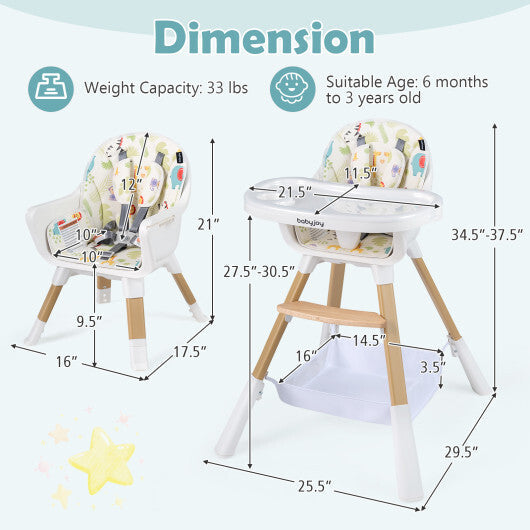 Costway 4 in 1 High Chair for Babies Convertible Toddler Highchair-Multicolor LuxuryLifeWay Online Store