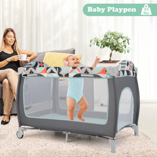 Babyjoy 3-in-1 Portable Baby Playard with Zippered Door and Toy Bar-Blue LuxuryLifeWay Online Store