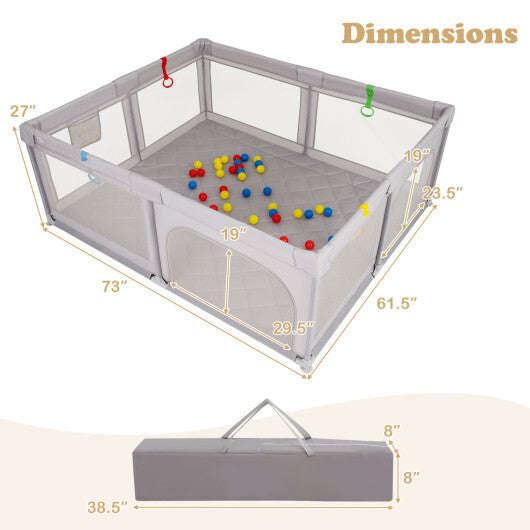 Costway Large Baby Playpen with Pull Rings and Ocean Balls-Gray LuxuryLifeWay Online Store