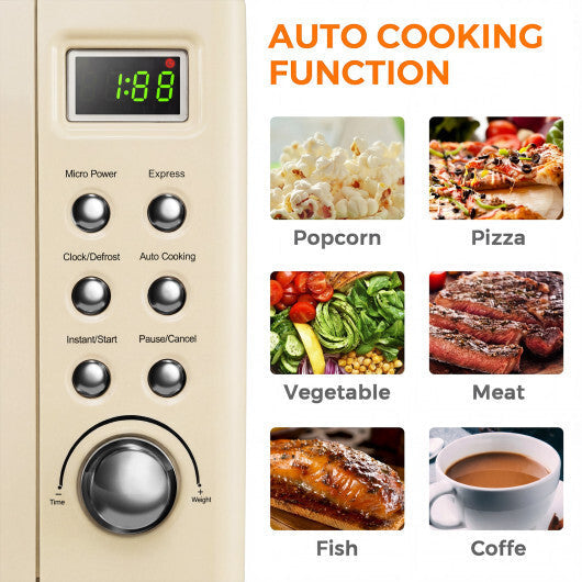 Costway 700W Retro Countertop Microwave Oven with 5 Micro Power and Auto Cooking Function-Cream White