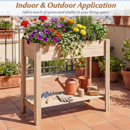 Costway Wooden Raised Garden Bed with Legs Storage Shelf Liner Drainage for Backyard LuxuryLifeWay Online Store
