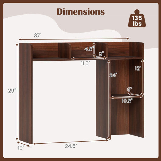 Costway 3-Tier Multipurpose Desk Bookshelf with 4 Shelves-Walnut LuxuryLifeWay Online Store