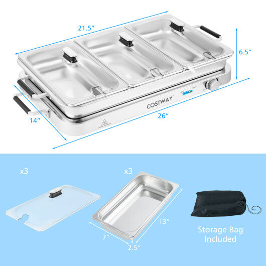 Costway Food Warmer Buffet Server 450W Stainless Steel Electric Warming Tray for Parties LuxuryLifeWay Online Store